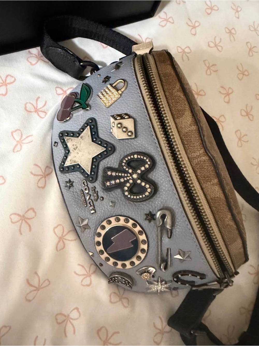 Coach Light Blue & Rose Gold Embellished Leather Belt Bag - Picture 2 of 3